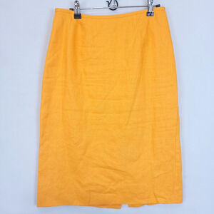 Anne Klein Linen Pencil Skirt Women 6 Lined Orange Back Zip Office Minimalist